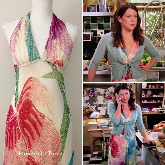 FLAWED GEM Rare Early 2000s Silk Midi Dress ASO Lorelai Gilmore in Gilmore Girls - Picture 2 of 16